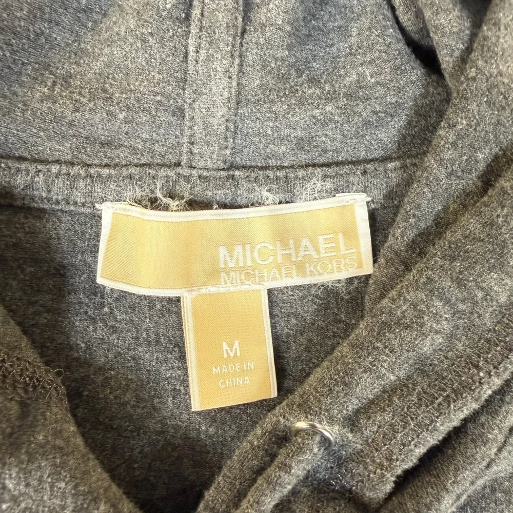 Michael Kors Womens Gray Rhinestone Logo Hoodie Pullover Sweatshirt Medium #3356
